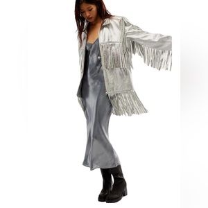 Silver Leather Fringe Women's Jacket